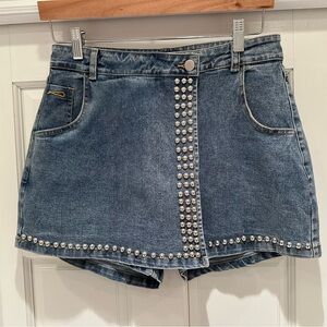 House of Harlow 1960 Denim Skort with Silver Studs